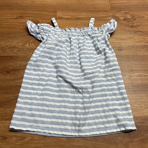 Janie & Jack Girls Blue White Striped Off Shoulder Summer Dress Size 5 - Picture 2 of 6